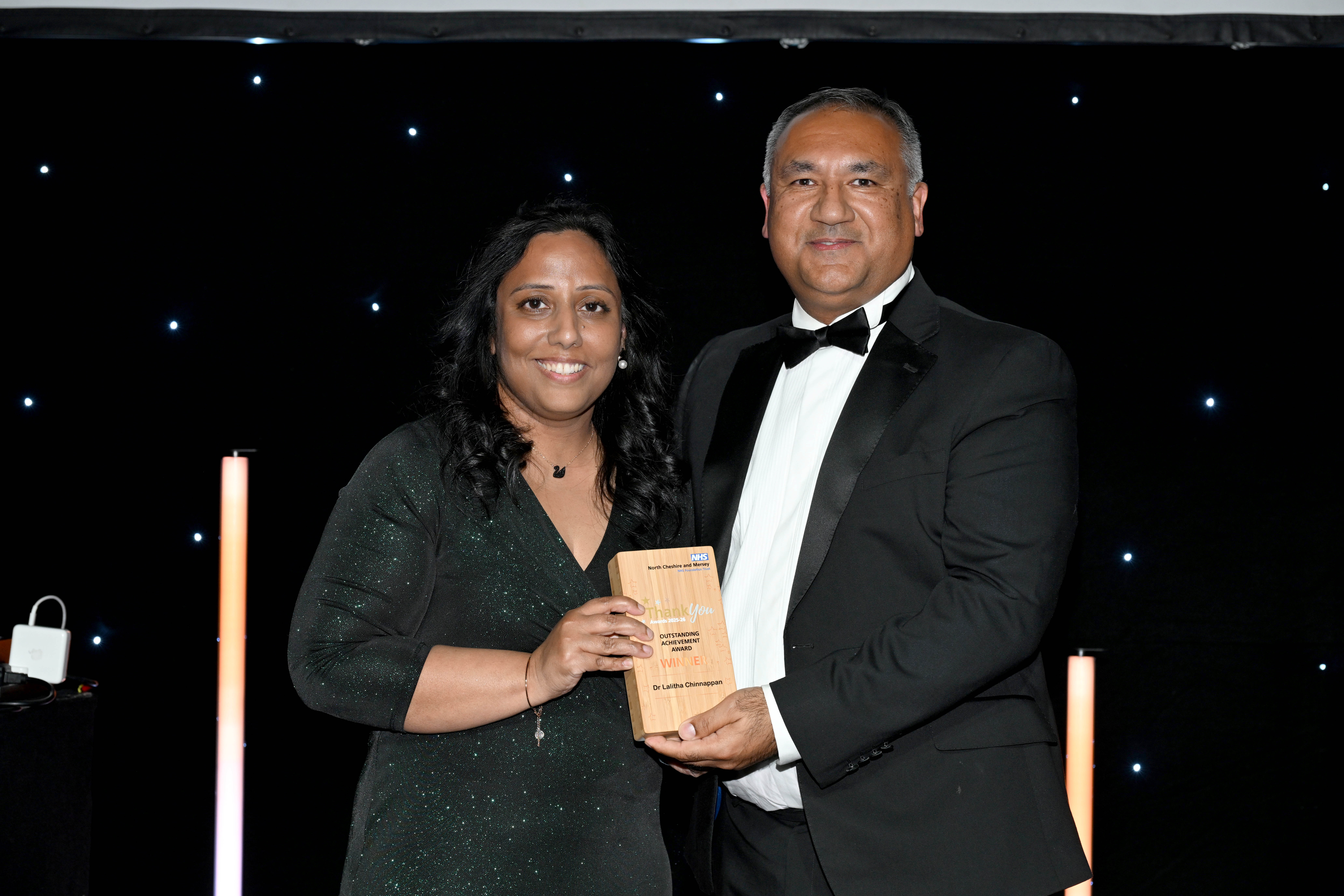 Dr Lalith Chinnappan, consultant gastroenterologist / hepatologist and associate medical director for patient safety was presented with an Outstanding Achievement Award by Nikhil Khashu, chief executive of North Cheshire and Mersey NHS Foundation Trust
